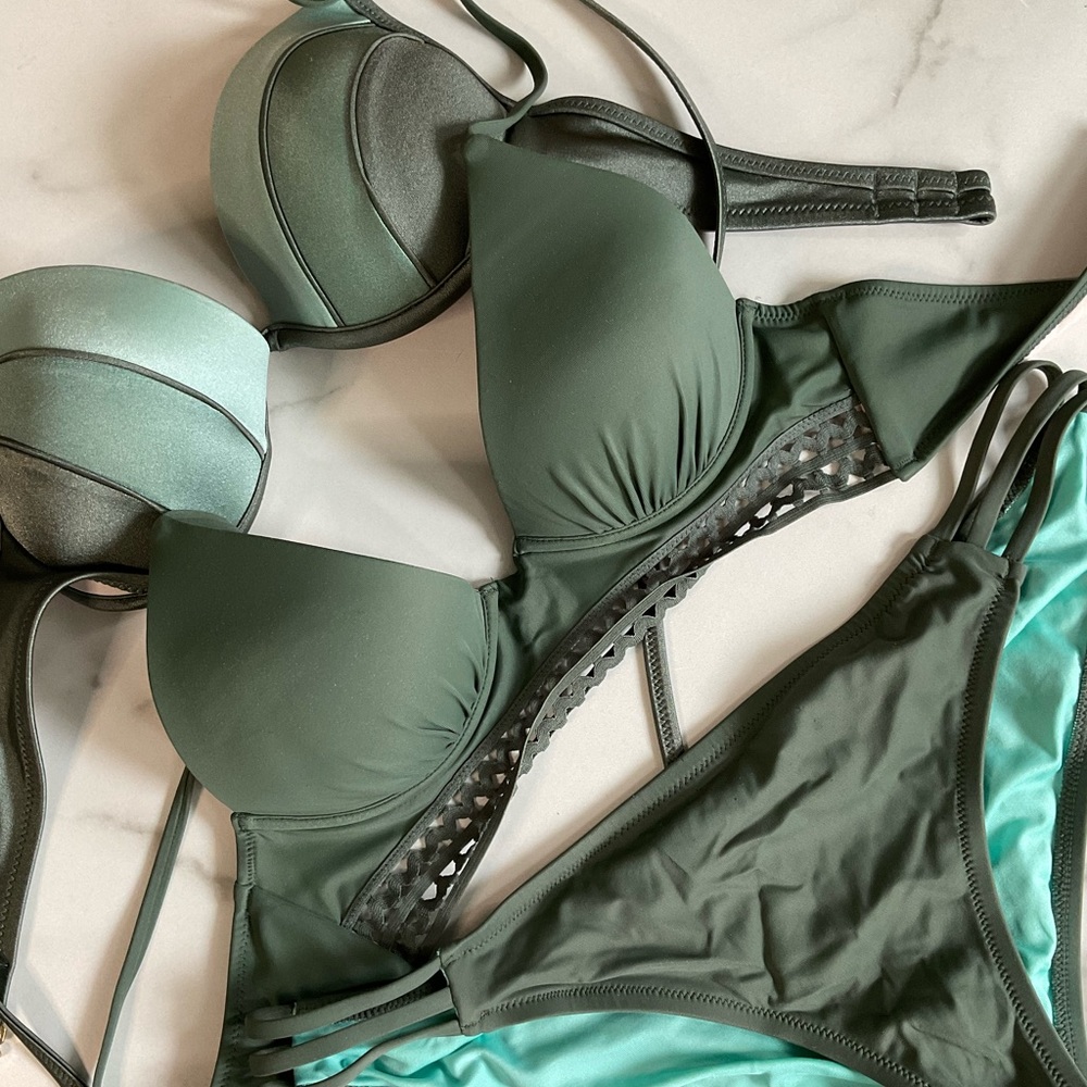 Green Bikini set - 2 tops 1 bottom